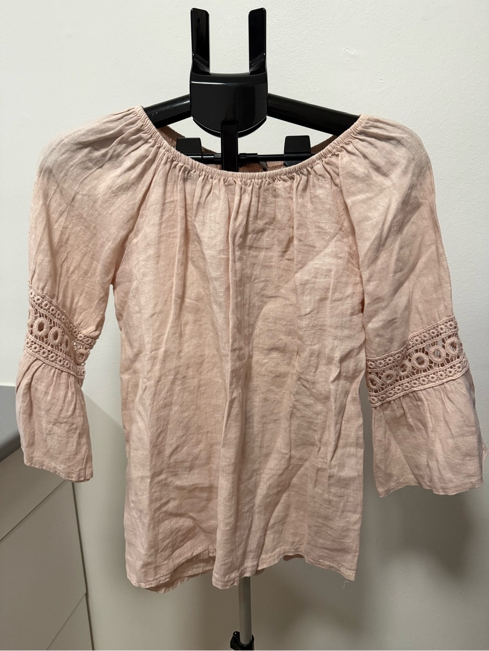 Purolino Made in Italy Blush Pink Linen Peasant Blouse Women’s Small NWT